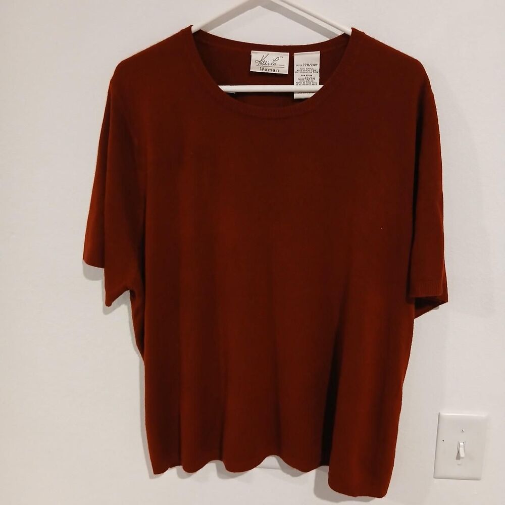 Kathie Lee Red Short Sleeve Crew neck Sweater Women's 22W-24W